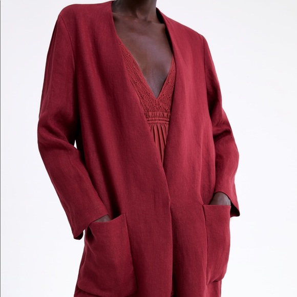 NWT Zara Linen Coat With Pocket - Picture 5 of 6